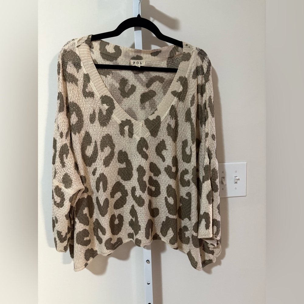 POL Gray Leopard Print Sweater - image 2